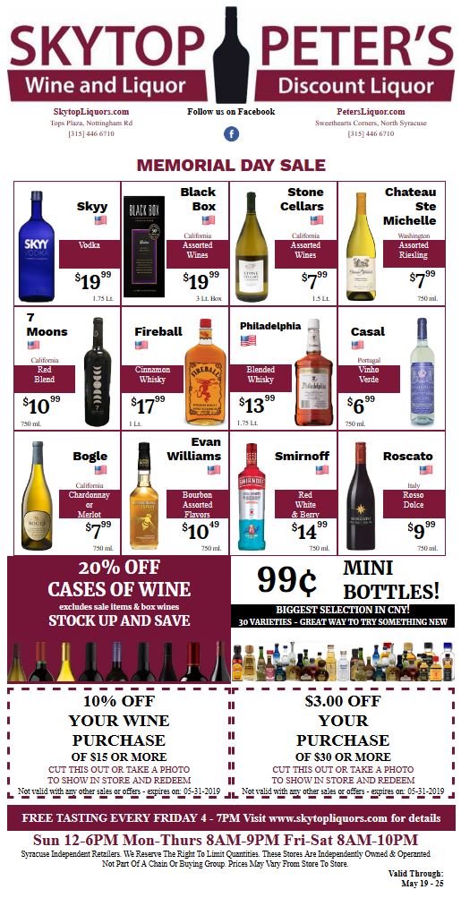 syracuse wine and liquor sale May 2019