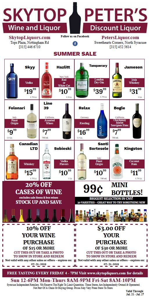 syracuse wine and liquor sale July 2019