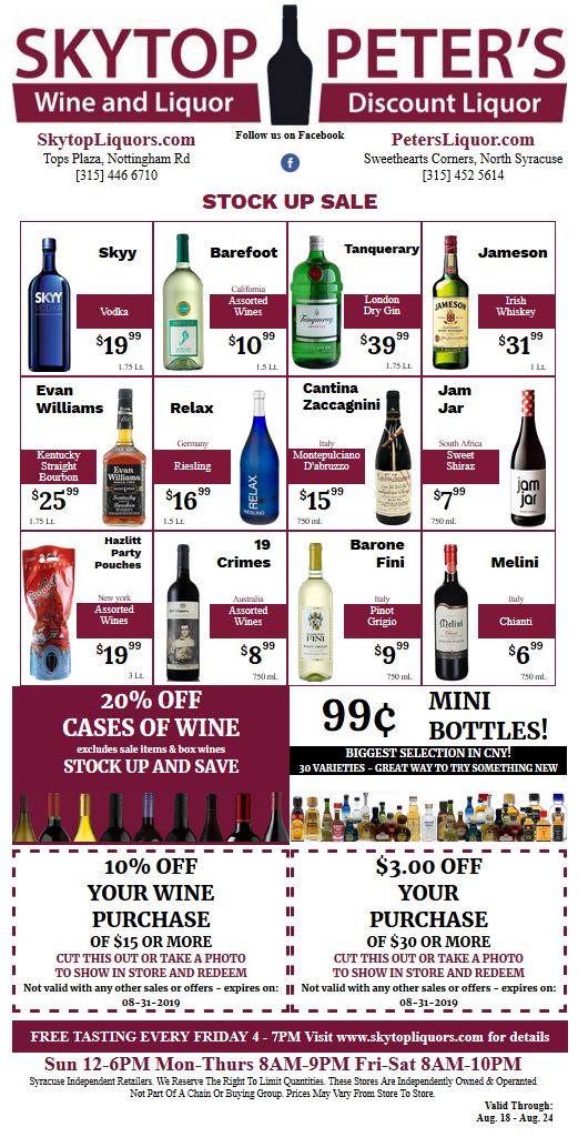 syracuse wine and liquor sale August 2019