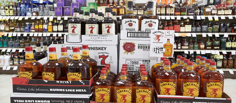 peters fireball whiskey display